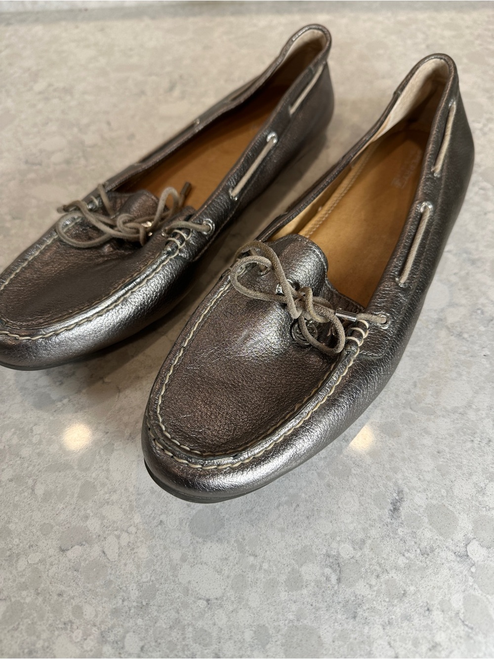 Sperry Metallic Pewter Slip-On Moccasin Loafers